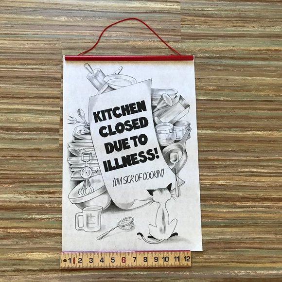 Kitchen Closed Sick of Cookin' Fabric Sign Wall Hanging Artex Tri-Chem Painting - Picture 1 of 3
